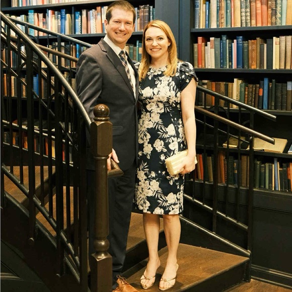 Calvin Klein Navy Blue and White Floral Midi Dress - Picture 6 of 7